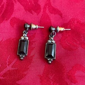 Black Art Deco Style Tiny 1” Pierced Elegant Earrings